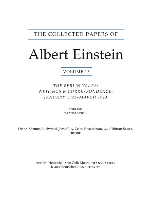 Front cover_The Collected Papers of Albert Einstein, Volume 13