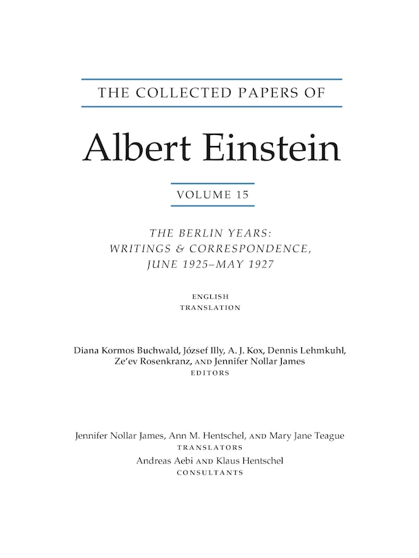Front cover_The Collected Papers of Albert Einstein, Volume 15 (Translation Supplement)