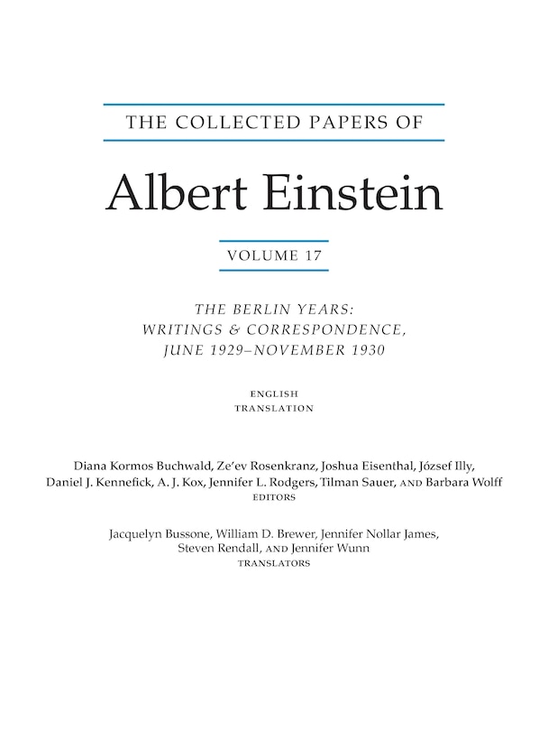 Front cover_The Collected Papers of Albert Einstein, Volume 17 (Translation Supplement)