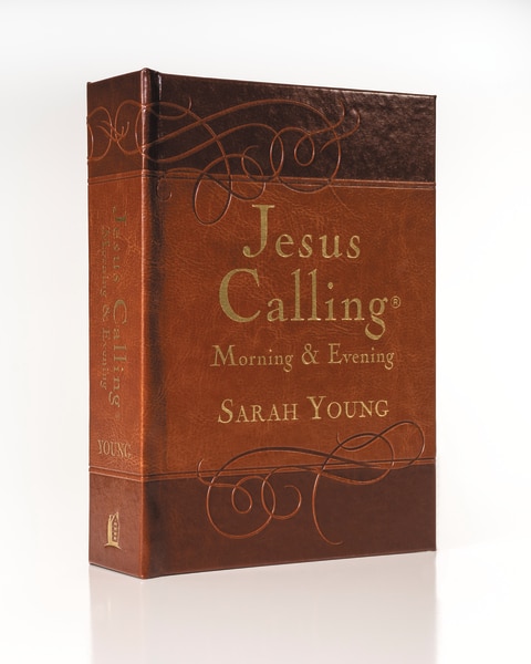 Front cover_Jesus Calling Morning and Evening, Brown Leathersoft Hardcover, with Scripture References