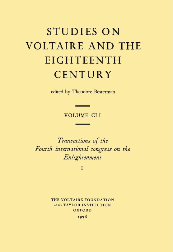 Front cover_Transactions of the Fourth international congress on the Enlightenment / Compte rendu du Quatrième Congrès International sur Le Siècle des Lumières