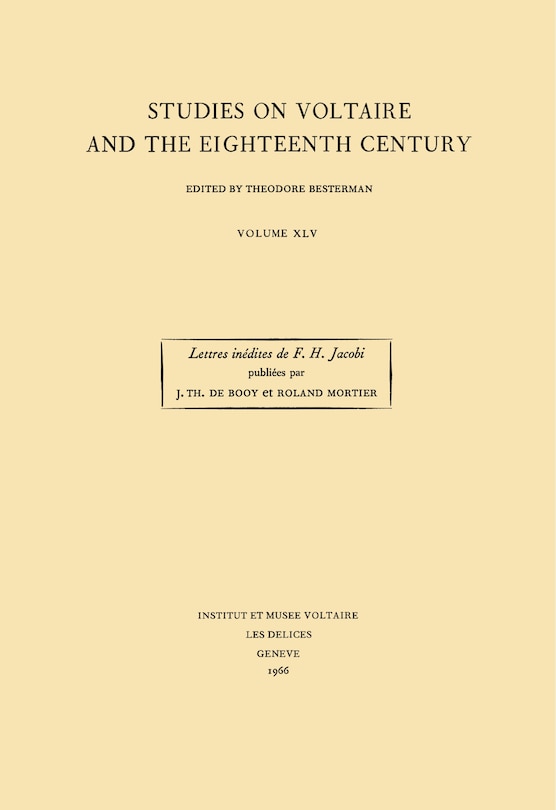 Front cover_Les Années de formation de F. H. Jacobi