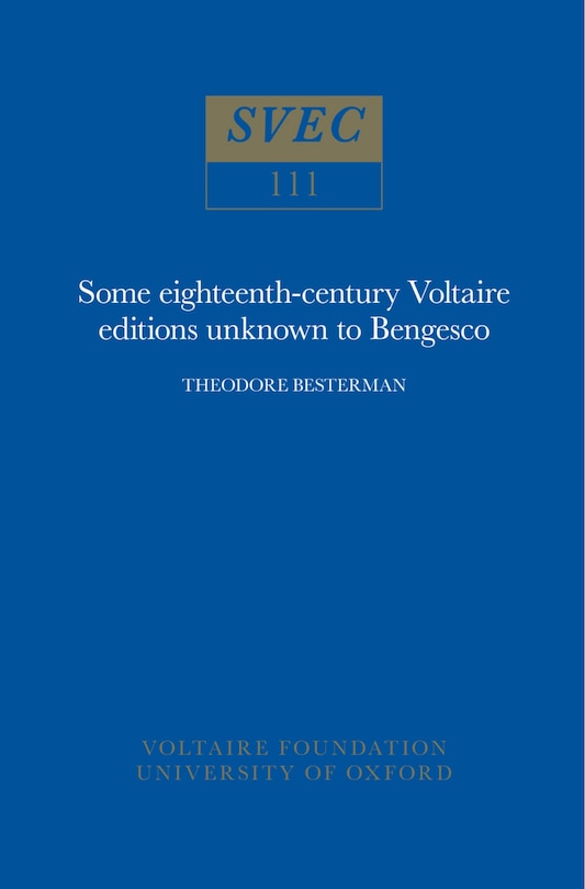 Couverture_Some Eighteenth-Century Voltaire Editions Unknown to Bengesco