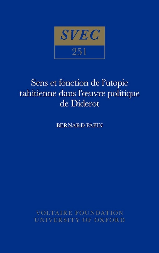 Couverture_Sens et fonction de l'utopie tahitienne dans l'œuvre politique de Diderot