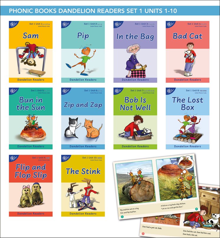 Front cover_Phonic Books Dandelion Readers Set 1 Units 1-10 Sam (Alphabet Code Blending 4 and 5 Sound Words)