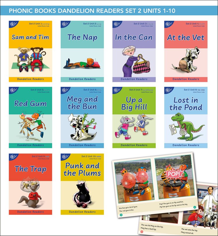 Front cover_Phonic Books Dandelion Readers Set 2 Units 1-10 Sam and Tim (Alphabet Code Blending 4 and 5 Sound Words)
