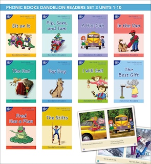 Front cover_Phonic Books Dandelion Readers Set 3 Units 1-10 Sit on It (Alphabet Code Blending 4 and 5 Sound Words)
