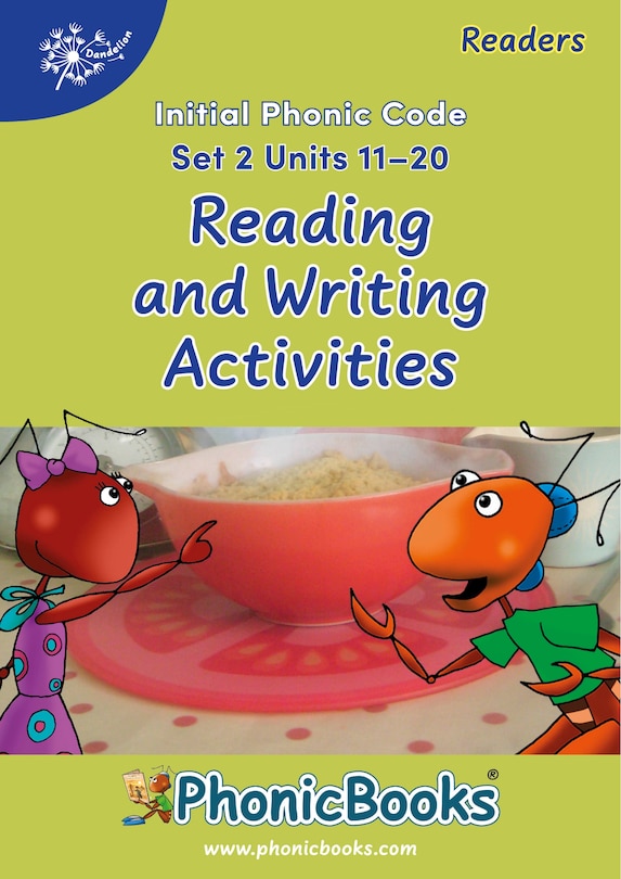 Front cover_Phonic Books Dandelion Readers Reading and Writing Activities Set 2 Units 11-20 Twin Chimps (Two Letter Spellings sh, ch, th, ng, qu, wh, -ed, -ing, -le)