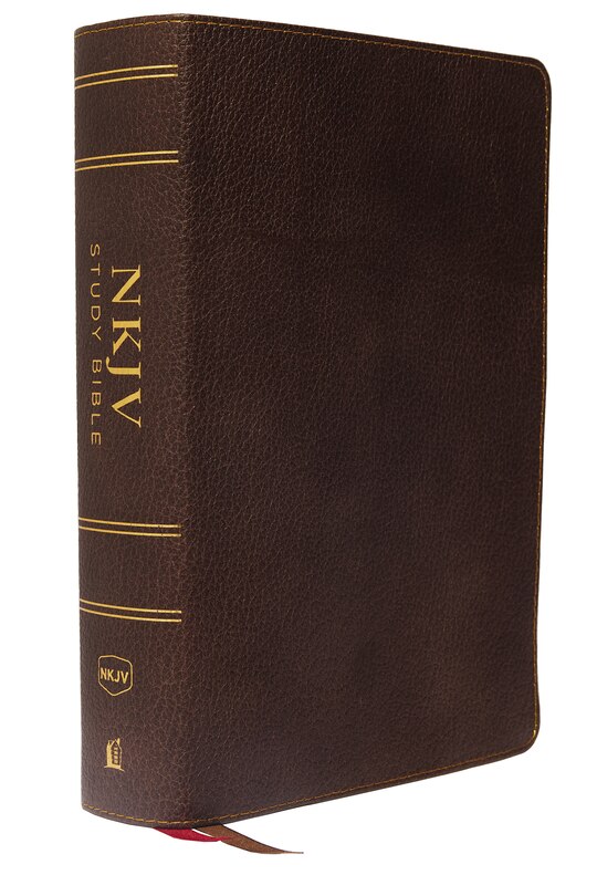 Front cover_NKJV Study Bible, Premium Calfskin Leather, Brown, Full-Color, Comfort Print