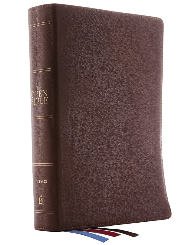 Couverture_The  Niv, Open Bible, Genuine Leather, Brown, Red Letter, Comfort Print
