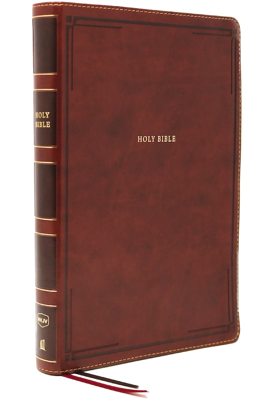 Front cover_NKJV Holy Bible, Giant Print Thinline Bible, Brown Leathersoft, Thumb Indexed, Red Letter, Comfort Print: New King James Version