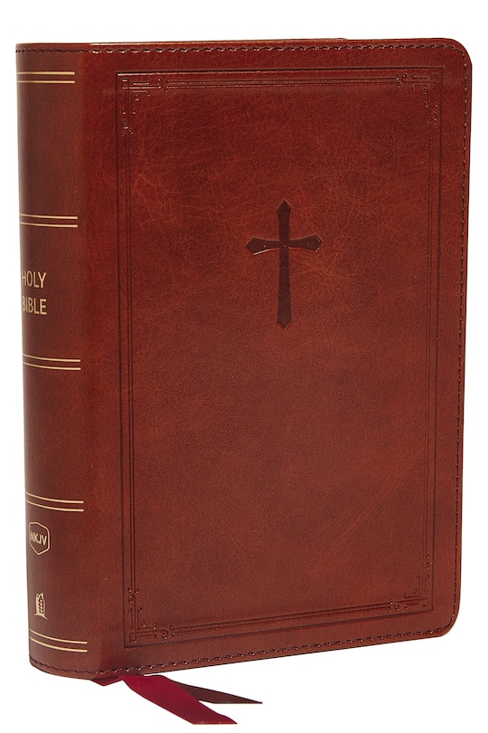 Front cover_Nkjv, End-of-verse Reference Bible, Compact, Leathersoft, Brown, Red Letter, Comfort Print