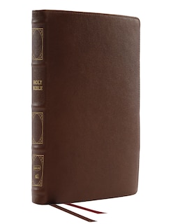 Front cover_Nkjv, Thinline Reference Bible, Genuine Leather, Brown, Red Letter, Thumb Indexed, Comfort Print