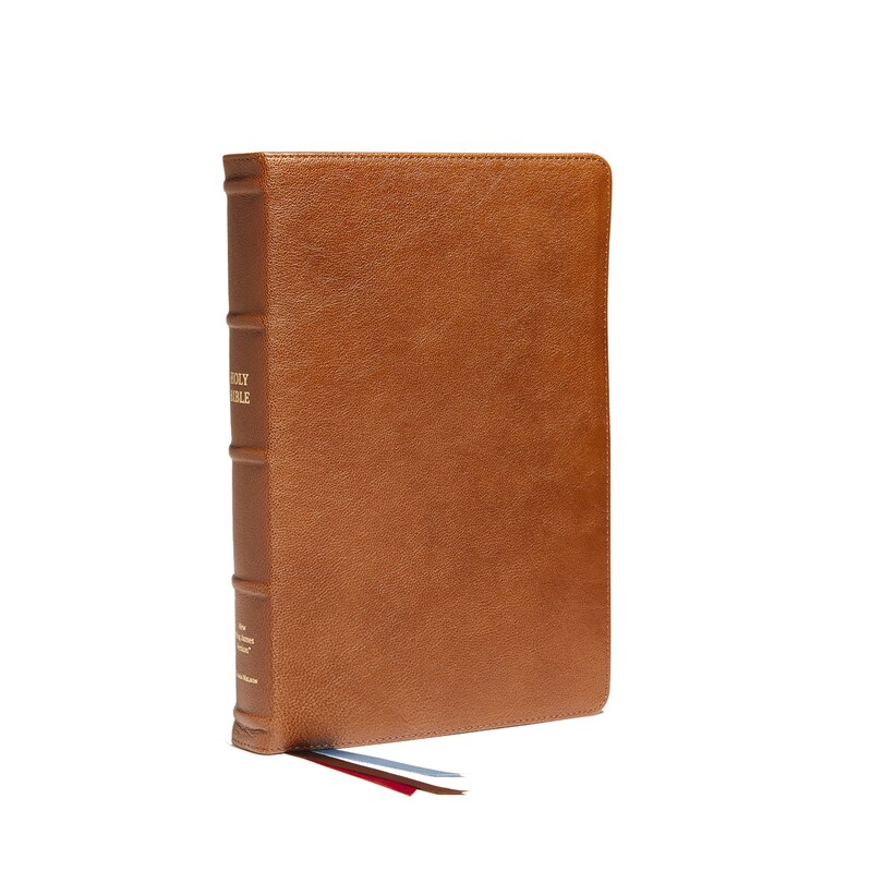 Front cover_Nkjv, Reference Bible, Classic Verse-by-verse, Center-column, Premium Goatskin Leather, Brown, Premier Collection, Red Letter, Comfort Print