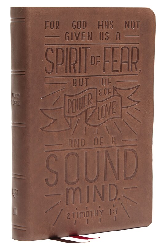 Front cover_Nkjv, Personal Size Reference Bible, Verse Art Cover Collection, Genuine Leather, Brown, Red Letter, Thumb Indexed, Comfort Print