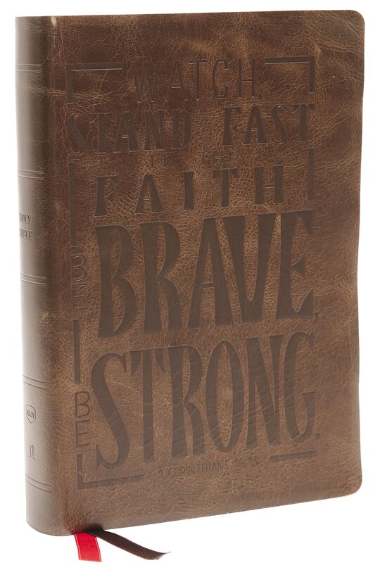 Front cover_Nkjv, Giant Print Center-column Reference Bible, Verse Art Cover Collection, Genuine Leather, Brown, Red Letter, Comfort Print