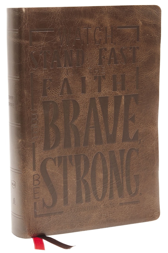 Couverture_Nkjv, Giant Print Center-column Reference Bible, Verse Art Cover Collection, Genuine Leather, Brown, Thumb Indexed, Red Letter, Comfort Print