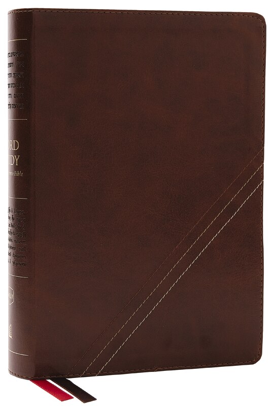 Front cover_Nkjv, Word Study Reference Bible, Leathersoft, Brown, Red Letter, Thumb Indexed, Comfort Print