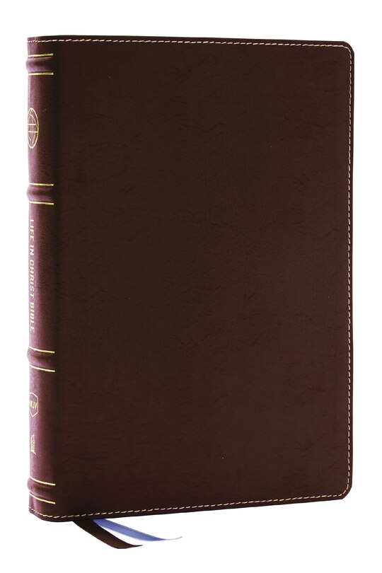 Couverture_Life in Christ Bible: Discovering, Believing, and Rejoicing in Who God Says You Are  (NKJV, Brown Bonded Leather, Thumb Indexed, Red Letter, Comfort Print)