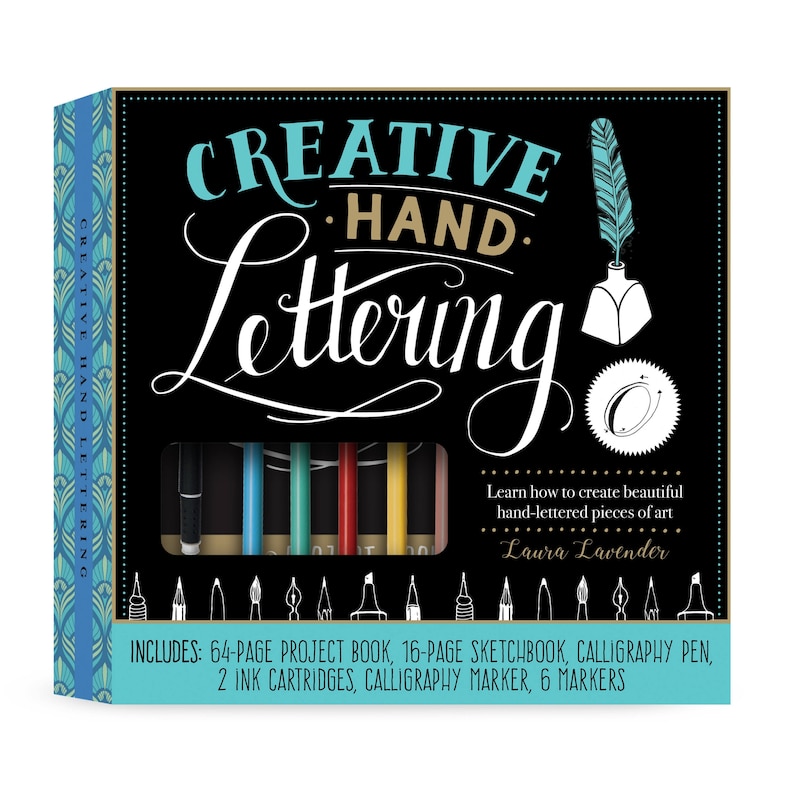 Creative Hand Lettering Kit: Learn how to create beautiful hand-lettered pieces of art-Includes: 64-page Project Book, 16-page Sketchbook, Calligraphy Pen, 2 Ink Cartridges, Calligraphy Marker, 6 Markers