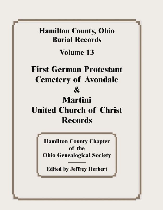 Couverture_Hamilton County, Ohio Burial Records, Volume 13