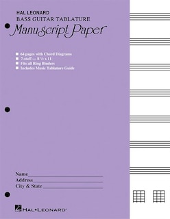 Bass Guitar Tablature Manuscript Paper (purple Cover)