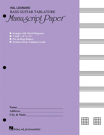 Bass Guitar Tablature Manuscript Paper (purple Cover)