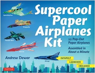 Supercool Paper Airplanes Kit: 12 Pop-Out Paper Airplanes Assembled in About a Minute: Kit Includes Instruction Book, Pre-Printed Planes & Catapult Launcher