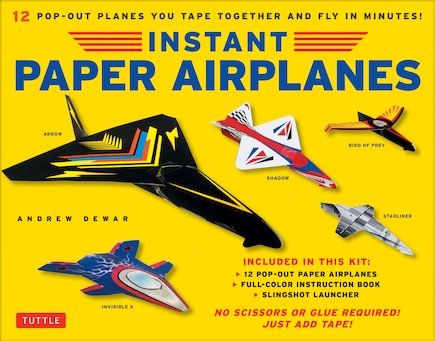 Instant Paper Airplanes Kit: 12 Pop-out Airplanes You Tape Together and Fly in Minutes! [12 precut pop-out airplanes; slingshot launcher, tape & full-color book]