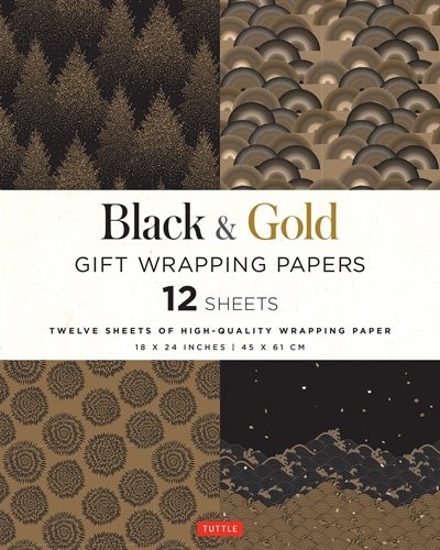 Front cover_Black & Gold Gift Wrapping Papers - 12 Sheets