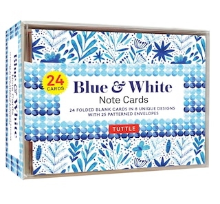 Blue & White Note Cards, 24 Blank Cards: 8 Unique Designs with 25 Patterned Envelopes