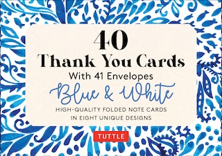 Front cover_Blue & White, 40 Thank You Cards with Envelopes