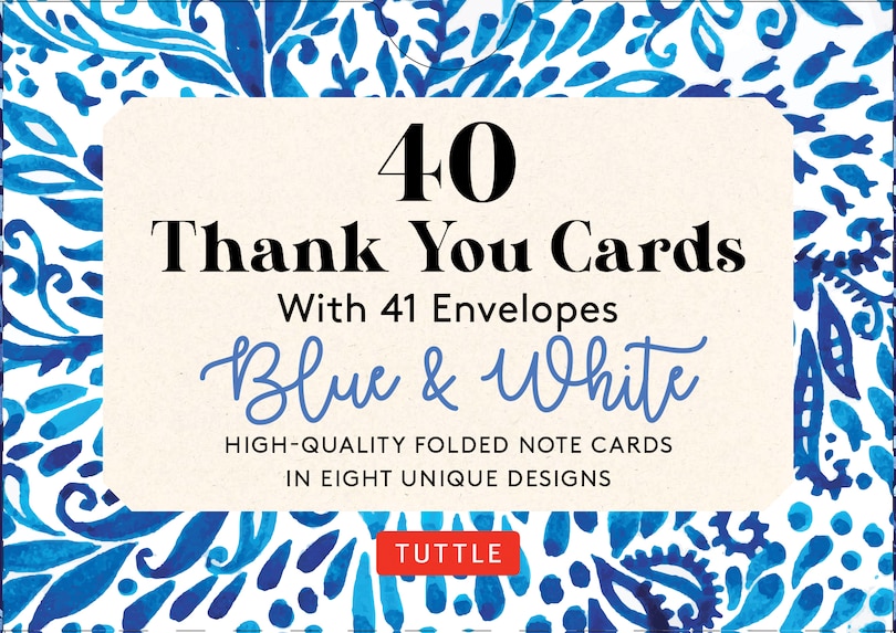 Front cover_Blue & White, 40 Thank You Cards with Envelopes