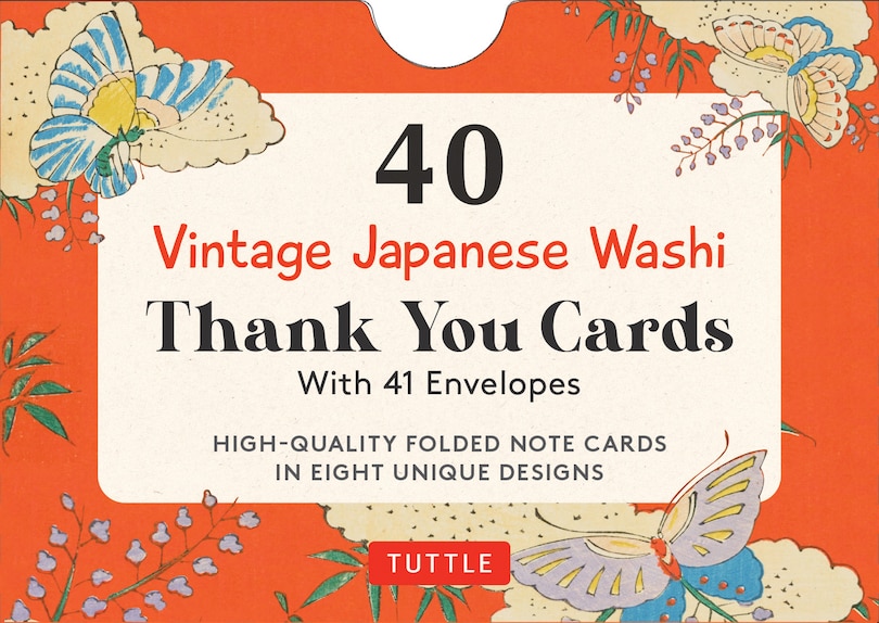 40 Thank You Cards in Vintage Japanese Washi Designs: 4 1/2 x 3 inch blank cards in 8 unique designs, envelopes included