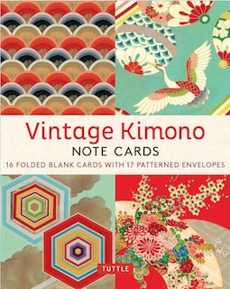 Vintage Kimono, 16 Note Cards: 8 illustrations from 1900's Vintage Japanese Kimono Fabrics (Blank Cards with Envelopes in a Keepsake Box)