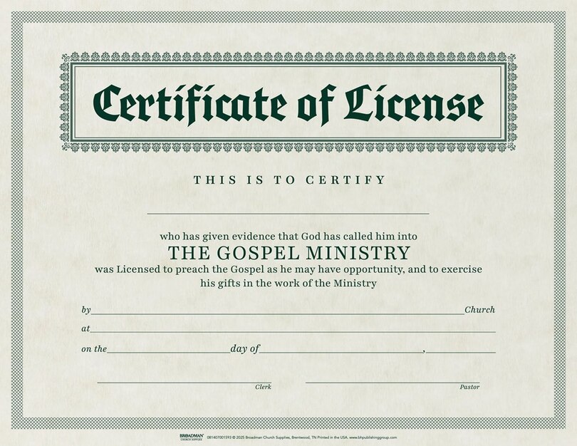Couverture_Certificate of License for Minister - Parchment