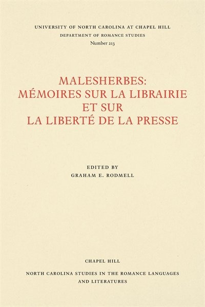 Couverture_Malesherbes: M�moires sur la librairie et sur la libert� de la presse