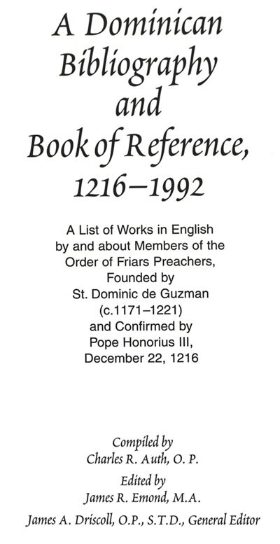 Couverture_A Dominican Bibliography and Book of Reference, 1216-1992