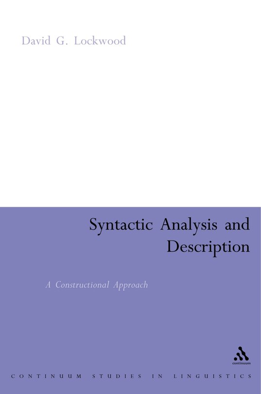 Front cover_Syntactic Analysis and Description
