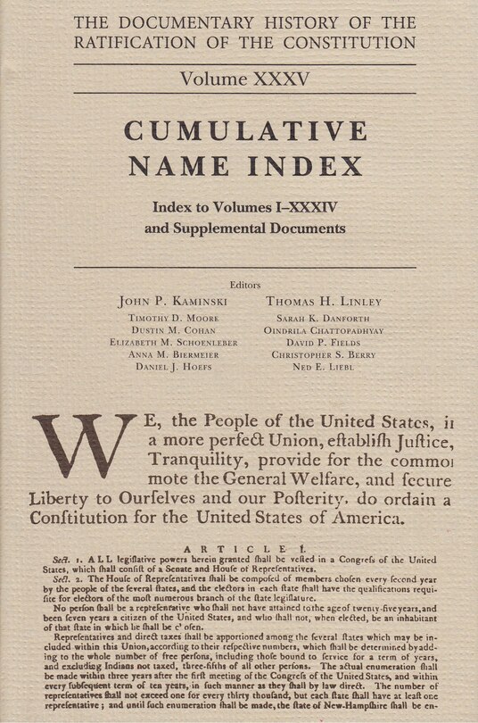 Couverture_The Documentary History of the Ratification of the Constitution, Volume 35