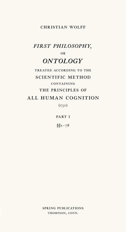 Front cover_First Philosophy, or Ontology