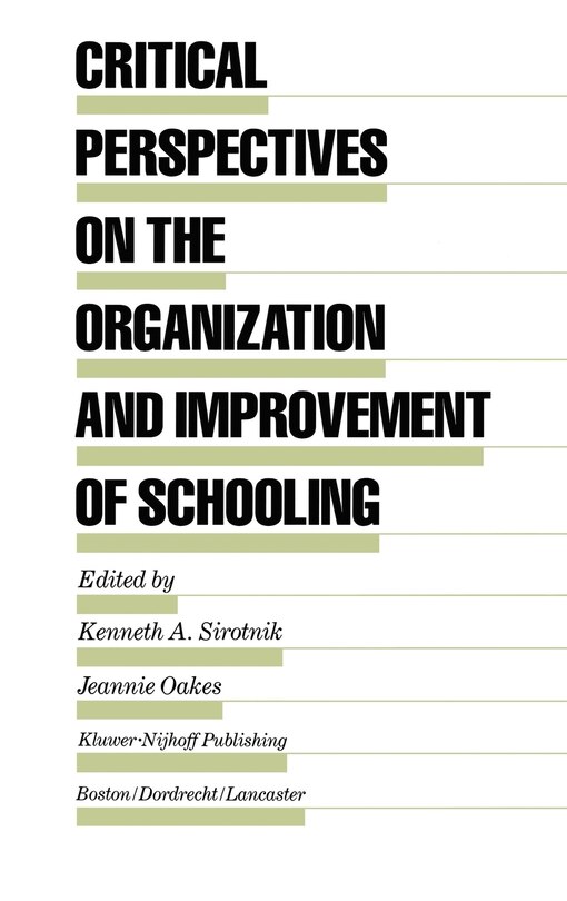 Couverture_Critical Perspectives on the Organization and Improvement of Schooling