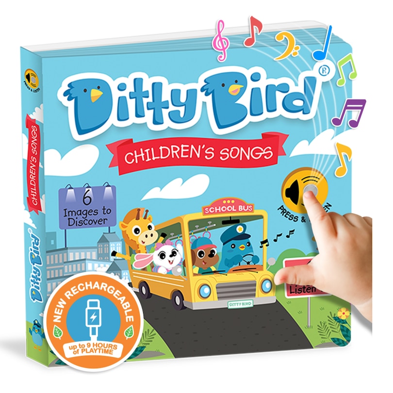 Front cover_Ditty Bird | Children’s Songs | Interactive musical Book for toddlers 1- 3 | Nursery Rhymes Musical Books | Wheels on the Bus