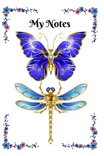Front cover_Blue and Gold Butterfly and Dragonfly Notebook