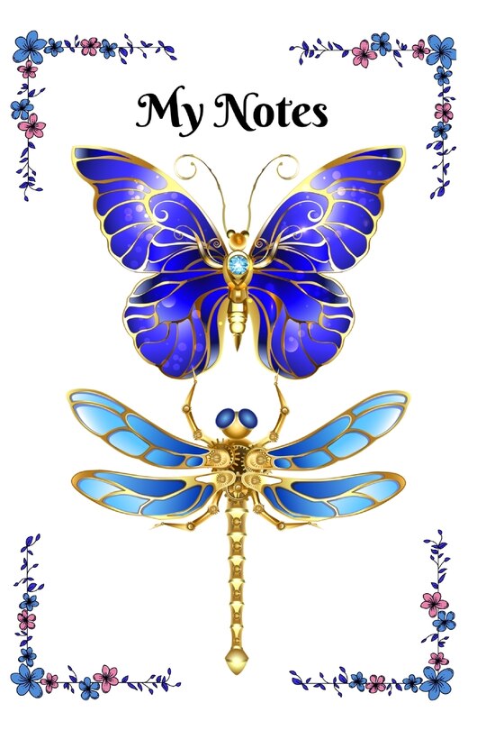 Front cover_Blue and Gold Butterfly and Dragonfly Notebook