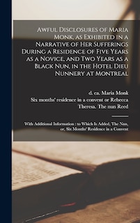 Front cover_Awful Disclosures of Maria Monk, as Exhibited in a Narrative of Her Sufferings During a Residence of Five Years as a Novice, and Two Years as a Black Nun, in the Hotel Dieu Nunnery at Montreal [microform]