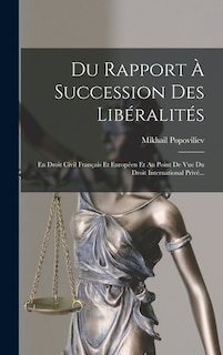 Front cover_Du Rapport À Succession Des Libéralités