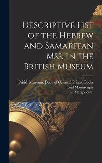 Couverture_Descriptive List of the Hebrew and Samaritan Mss. in the British Museum