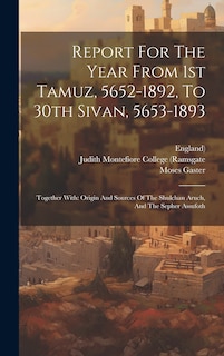 Couverture_Report For The Year From 1st Tamuz, 5652-1892, To 30th Sivan, 5653-1893