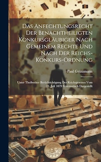 Front cover_Das Anfechtungsrecht Der Benachtheiligten Konkursgläubiger Nach Gemeinem Rechte Und Nach Der Reichs-Konkurs-Ordnung